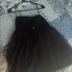 Elegant Beaded Baby Doll Black Tulle Mini Dress